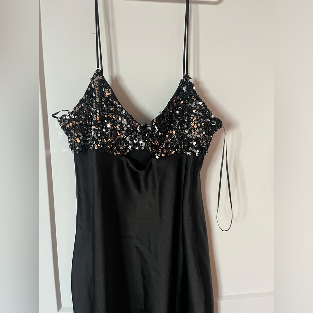 Zara Black Satin Dress with Sequin Detail - Picture 4 of 6